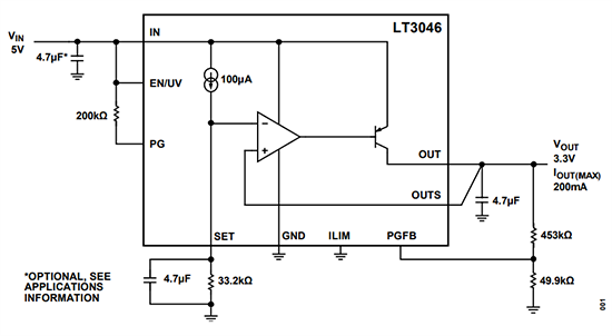Application Circuit Diagram - Analog Devices Inc. LT3046 Ultra-High PSRR Linear Regulators